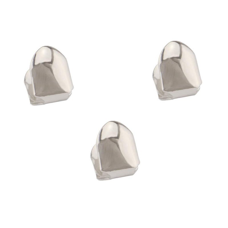 Comidox Silver Plated Hip Hop Single Teeth Grillz Caps Top Bottom Dental Grill 3Pcs - Image 1